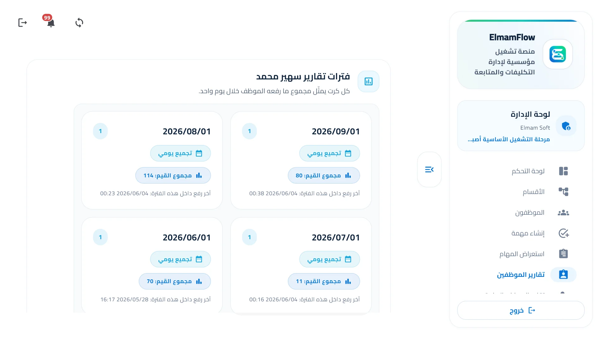 التقارير حسب الفترة